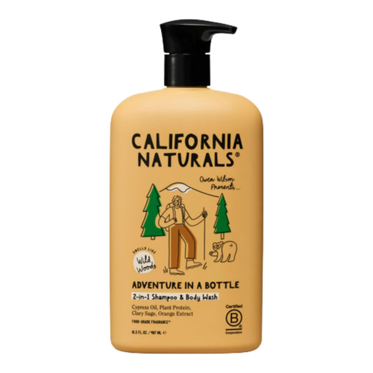 California Naturals Owen Wilson 2 in 1 bottle with wild woods fragrance for a refreshing head-to-toe cleanse.