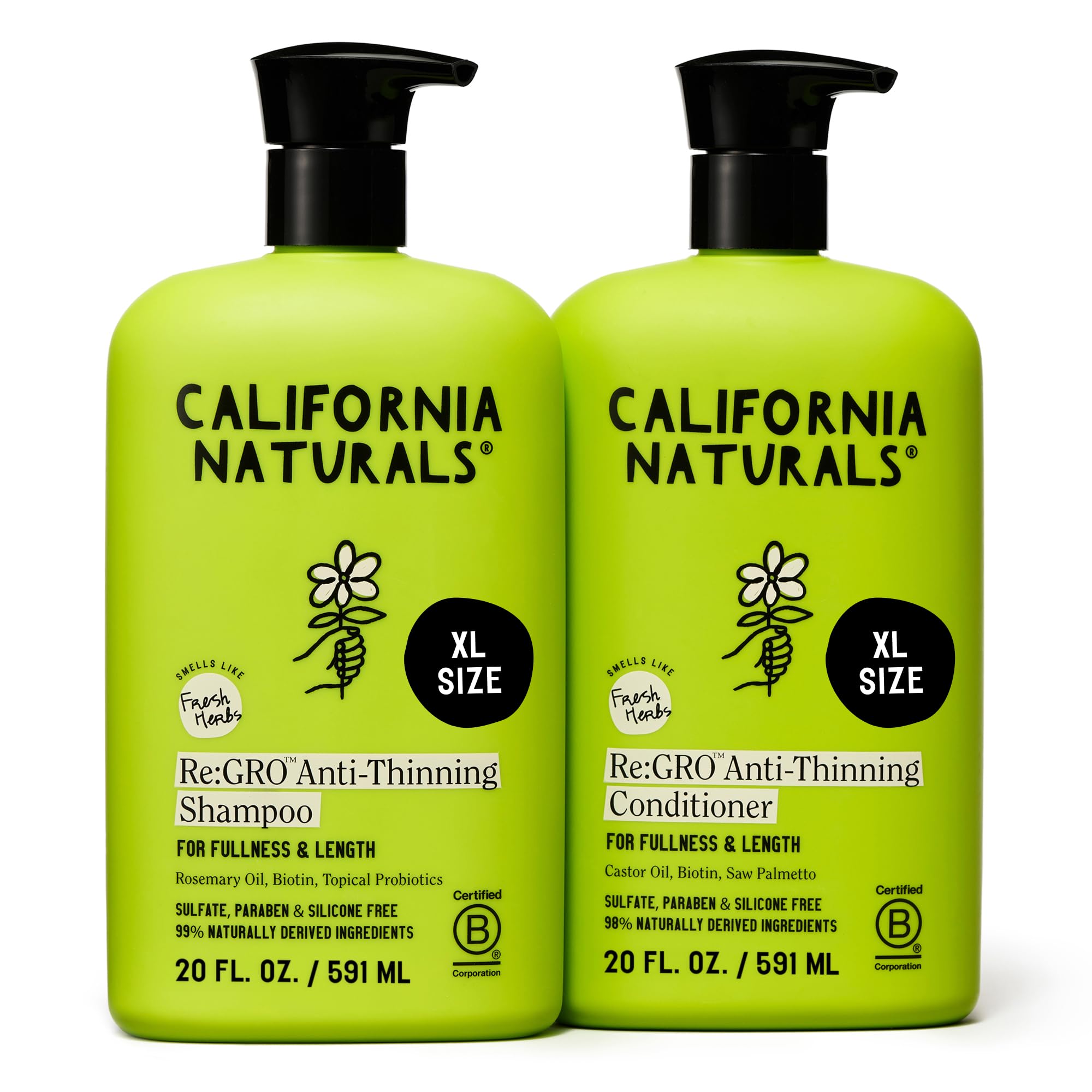 California Naturals Re:GRO shampoo bottle promotes scalp balance.