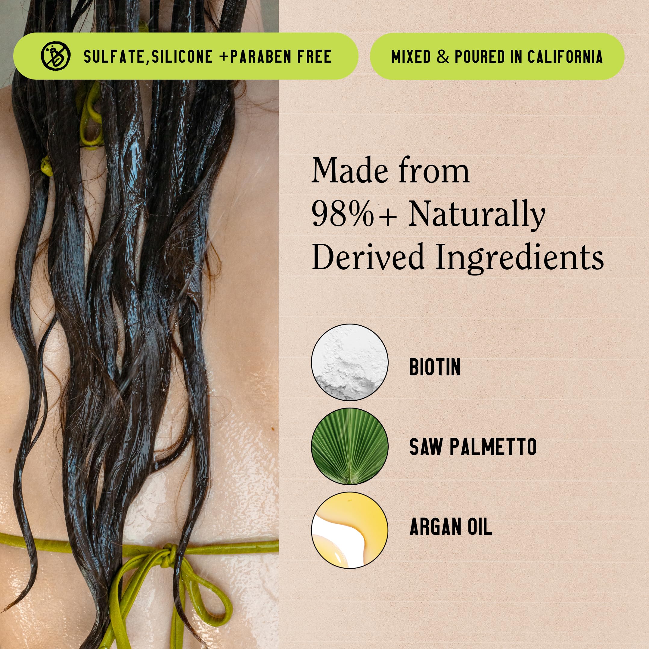 California Naturals Re:GRO shampoo lather highlights biotin and caffeine.