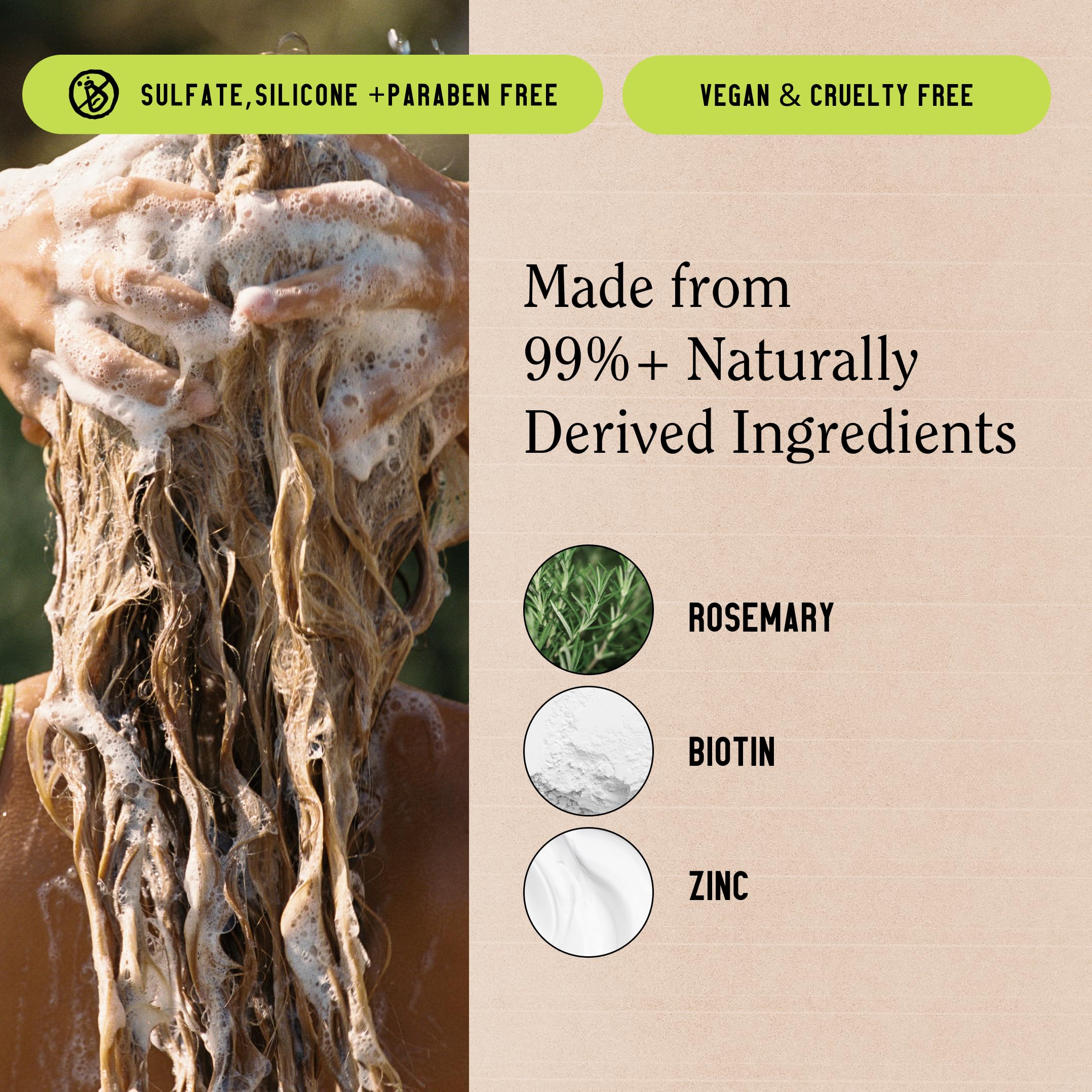 California Naturals Re:GRO Shampoo with rosemary and caffeine supports scalp vitality.
