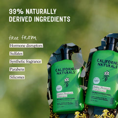 California Naturals Super Moisture shampoo label close-up highlighting Marula oil nourishment.