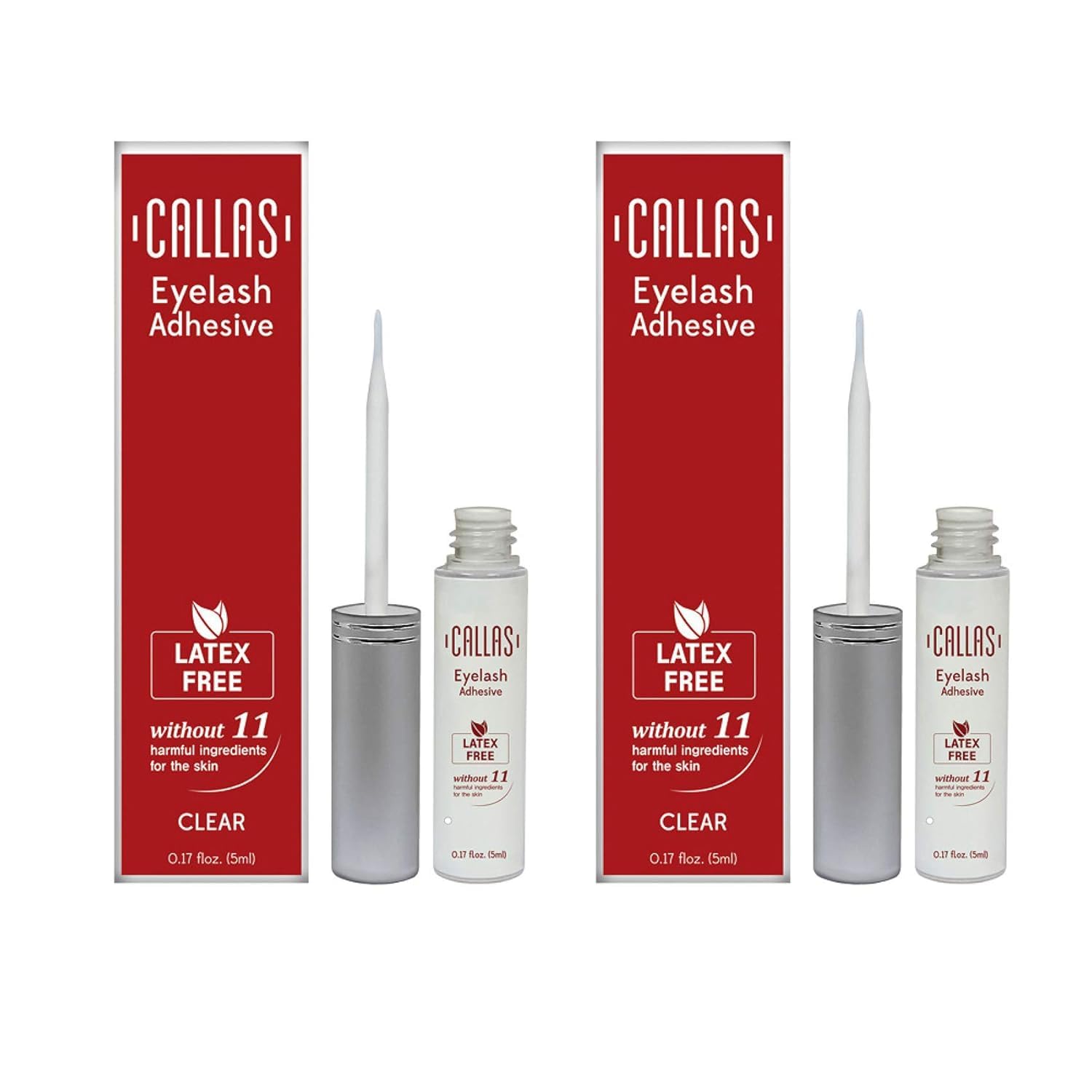 Callas Eyelash Adhesive Clear 2-pack for secure latex-free lashes with all-day hold.