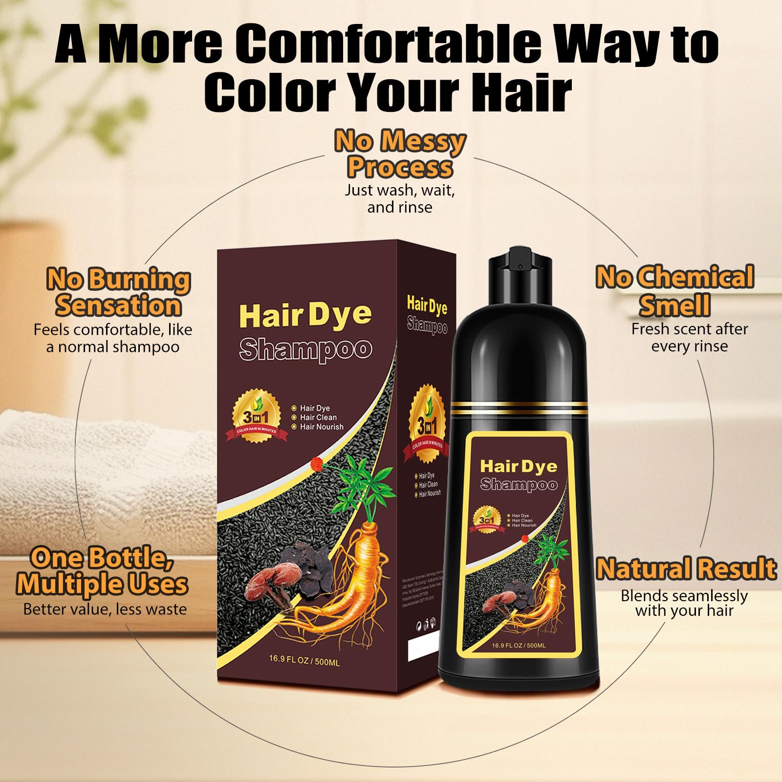 Callmynm light brown hair dye shampoo in-use close-up showing rich color.