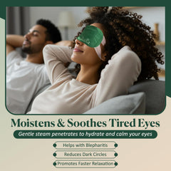 Calma eye mask worn at desk for screen-time relief.