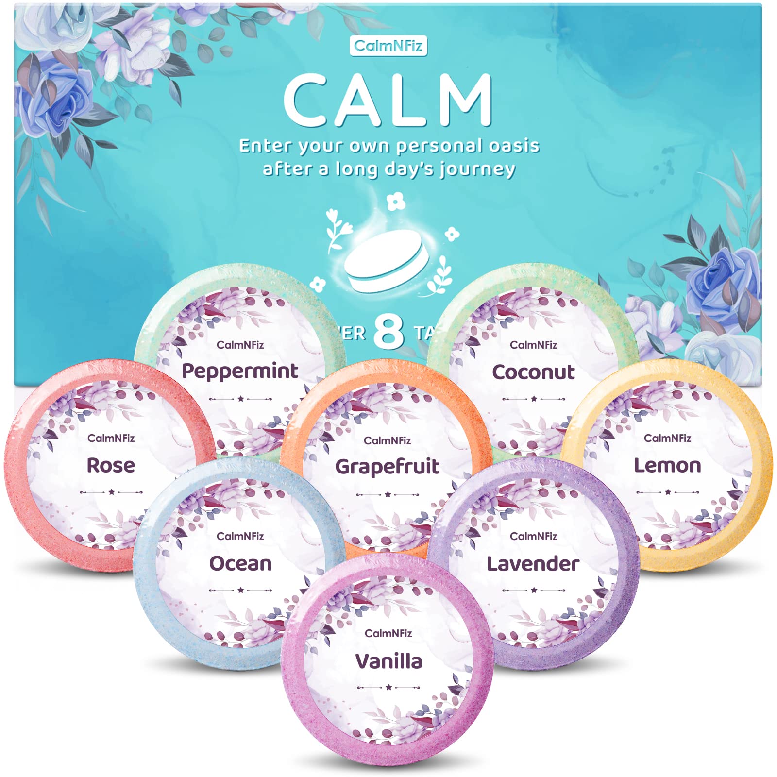 CalmNFiz Shower Steamers in green packaging offering spa-like fragrance at home