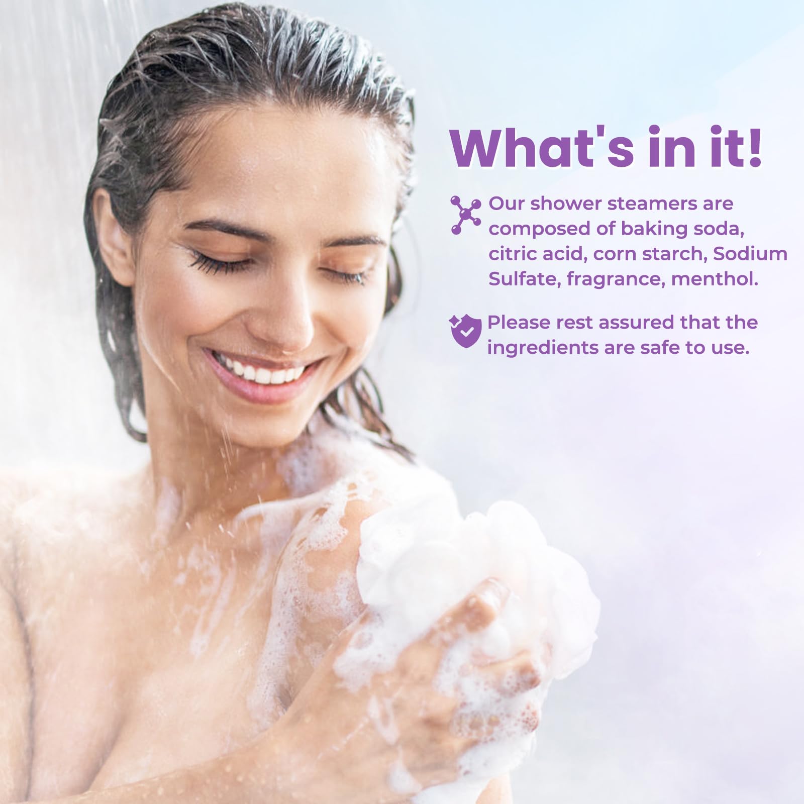 CalmNFiz steam dissolving in shower releasing enveloping aroma with no residue