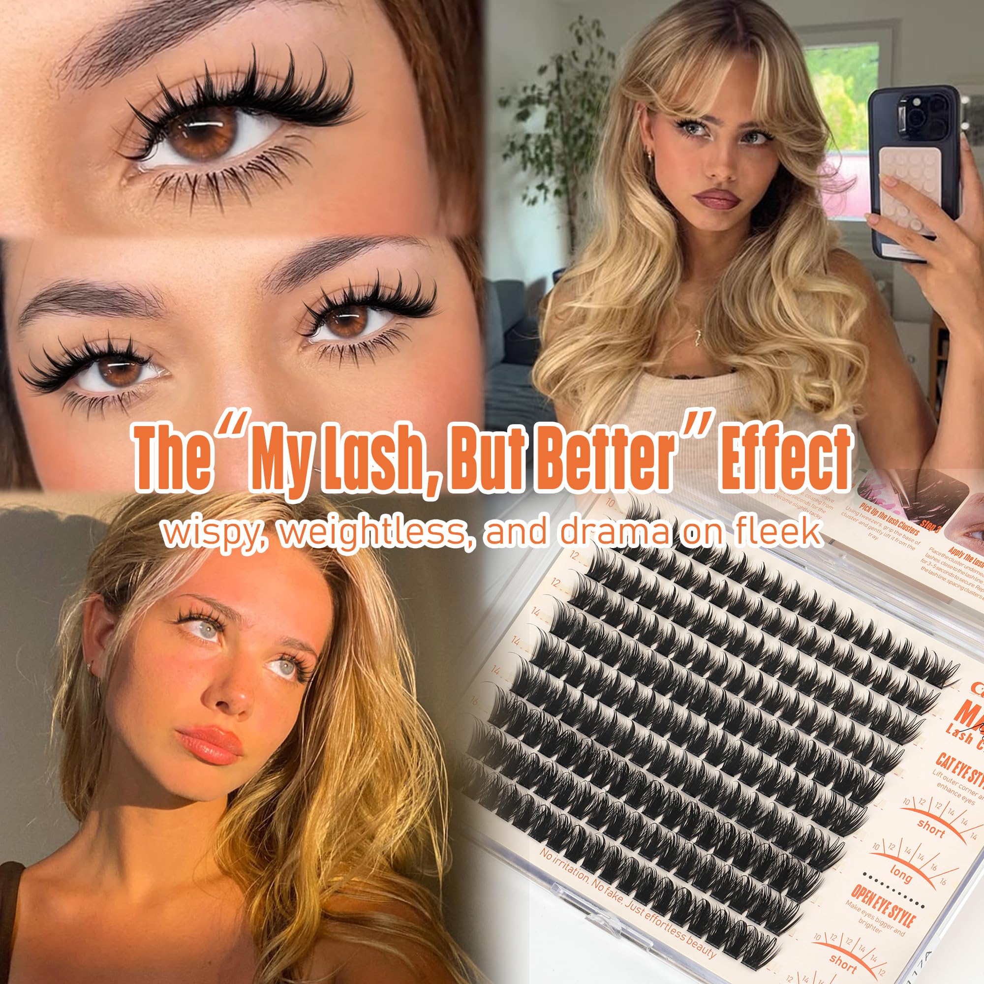 Calphdiar Manga Lash Clusters arranged for an open-eye look to brighten eyes