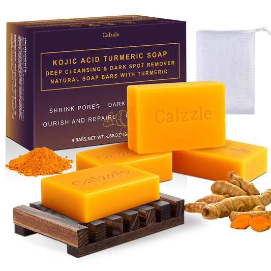 Calzzle Kojic Acid Soap pack of four bars for brightening and daily cleansing.