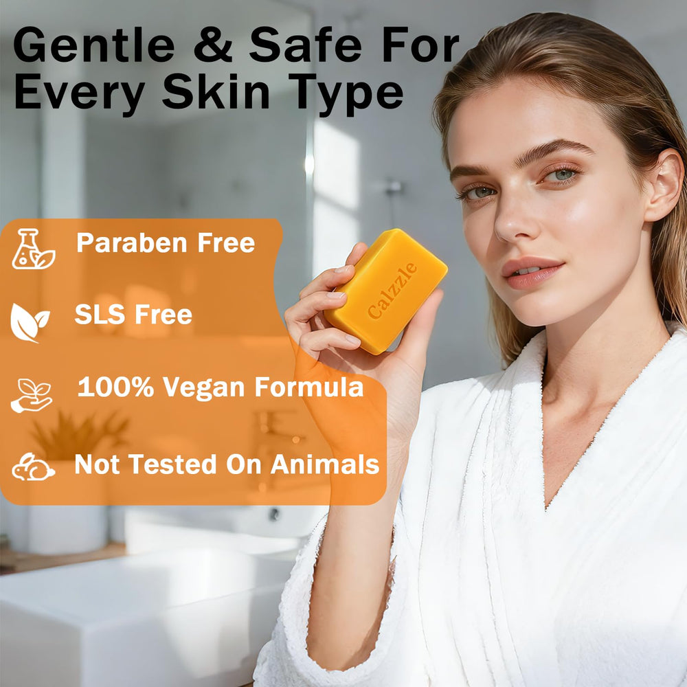 Calzzle Kojic Acid Soap with turmeric and lemon extract visible.