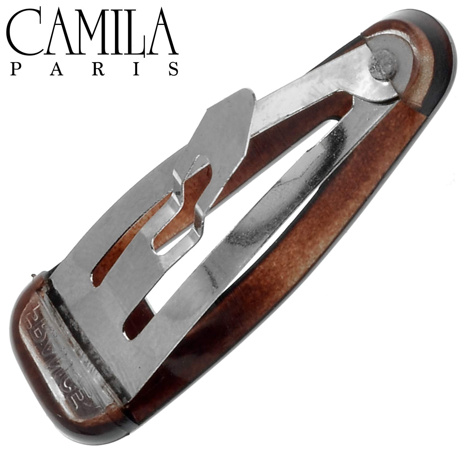 Camila Paris AD86/2 barrette snap clasp close-up demonstrates strong closure.