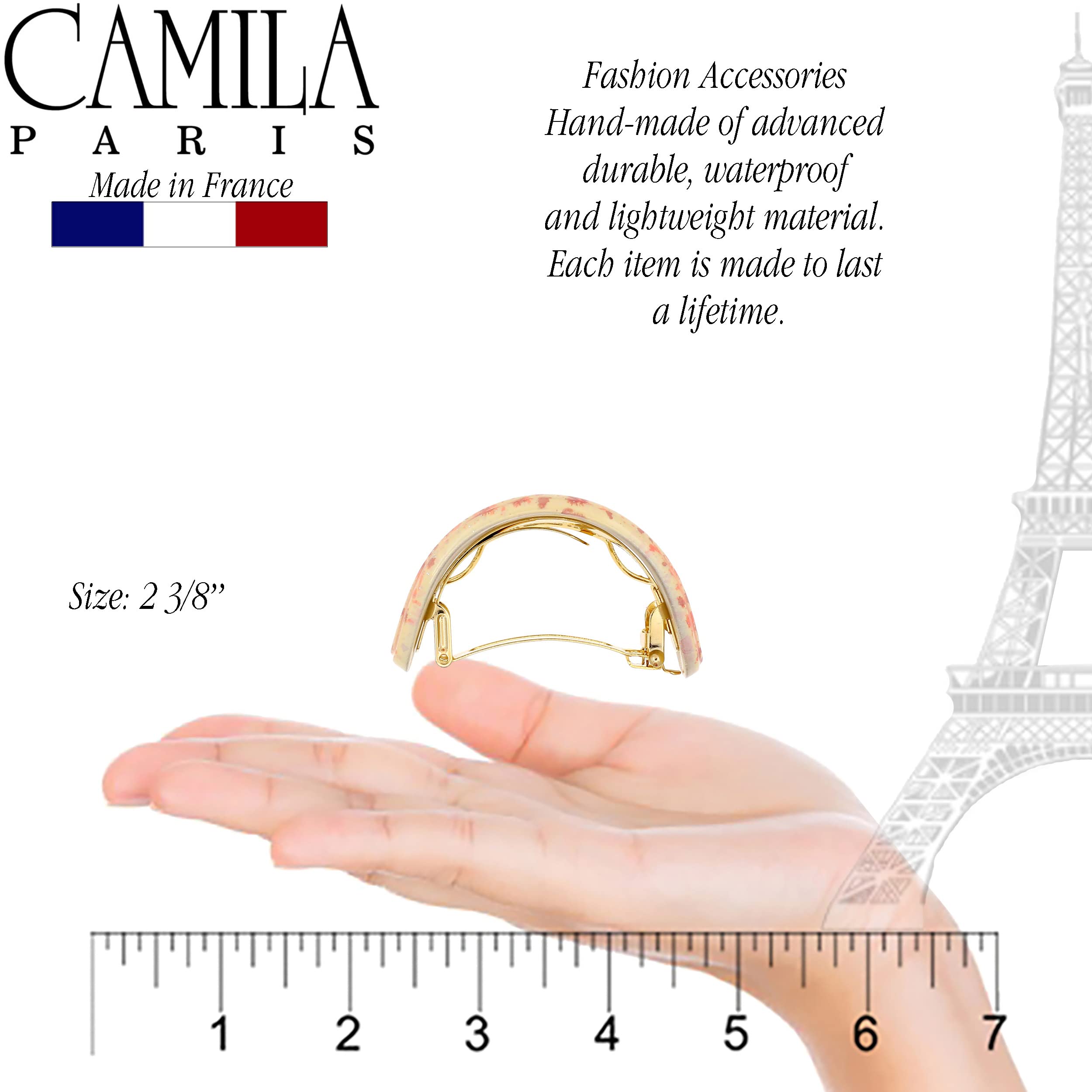 Camila Paris CP3234 beige barrette with strong automatic clasp for secure fastening