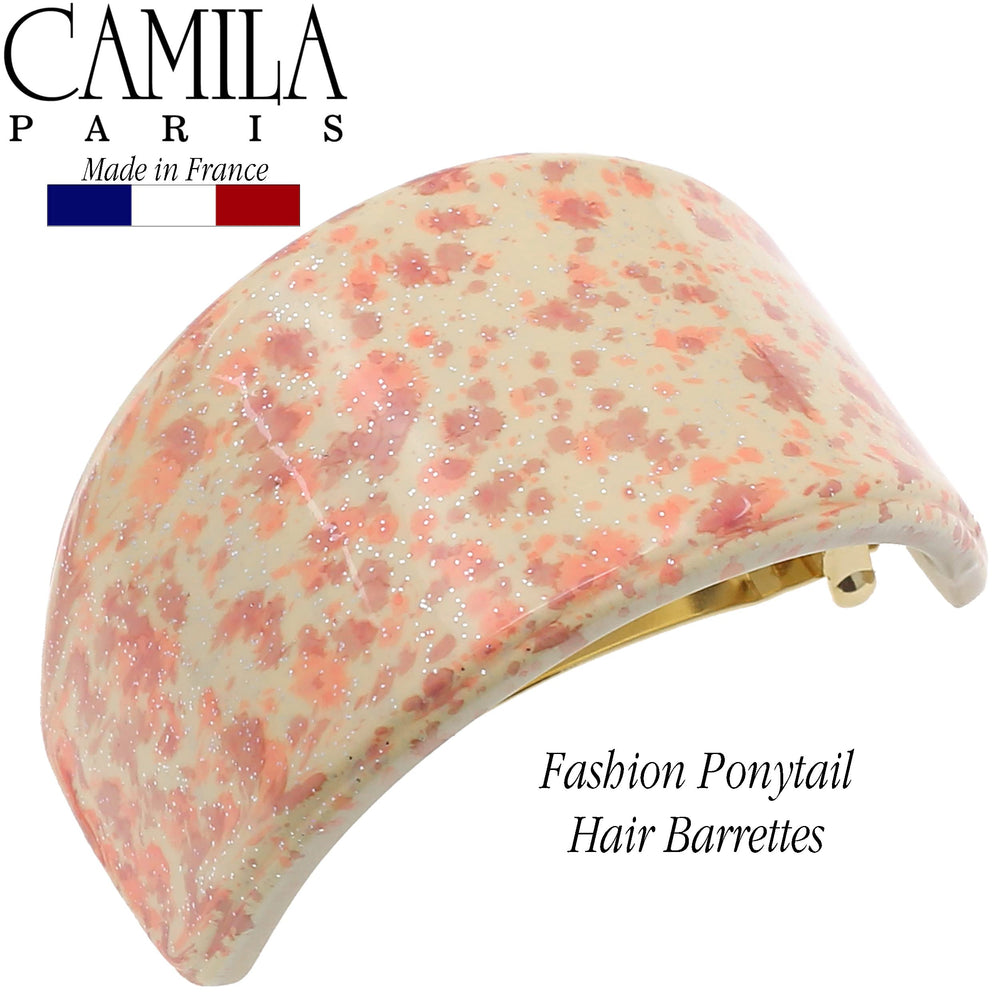 Beige Camila Paris CP3234 barrette used to create a neat ponytail look