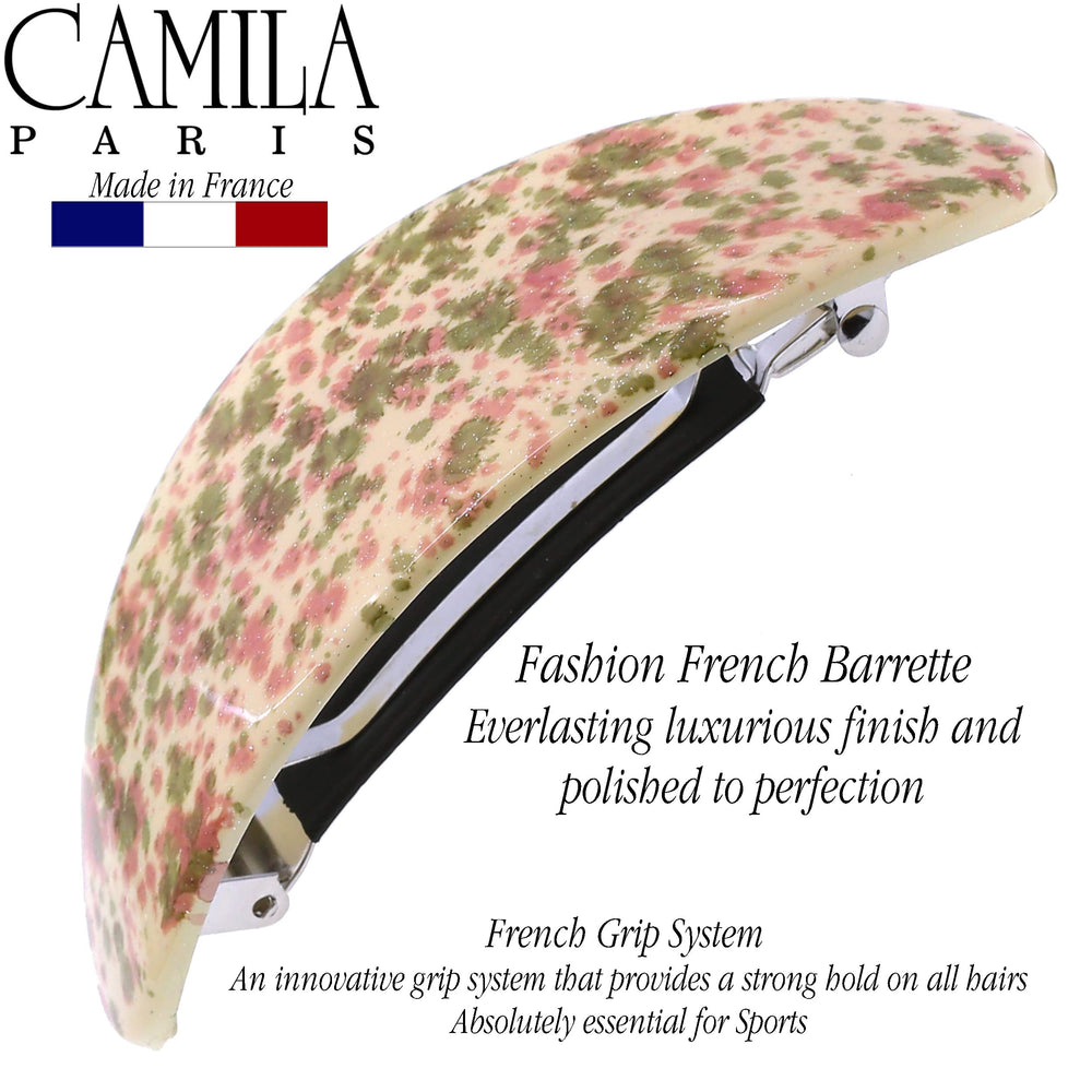 Close-up of Camila Paris CP3323 rubberized clasp on oval barrette