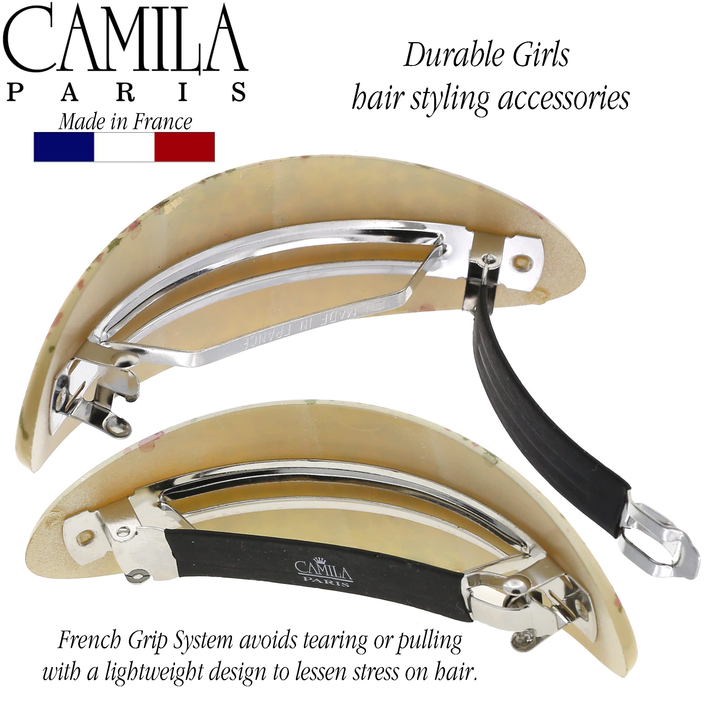 Camila Paris CP3323 oval barrette styling long hair into an updo