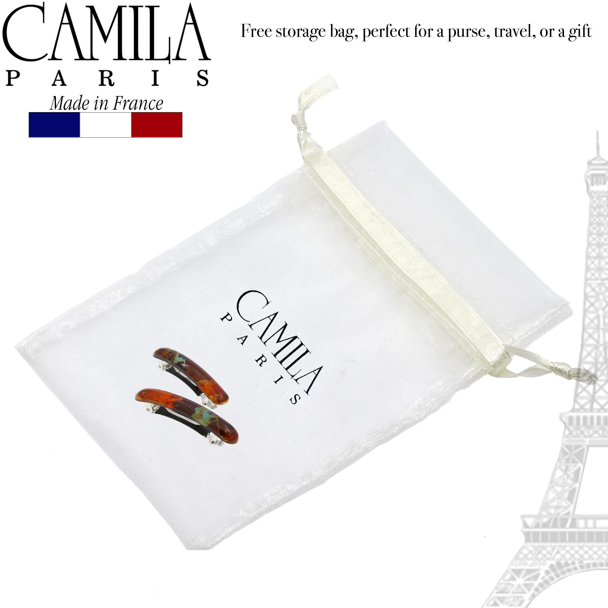 Camila CP3328 orange barrette back view reveals durable cellulose acetate