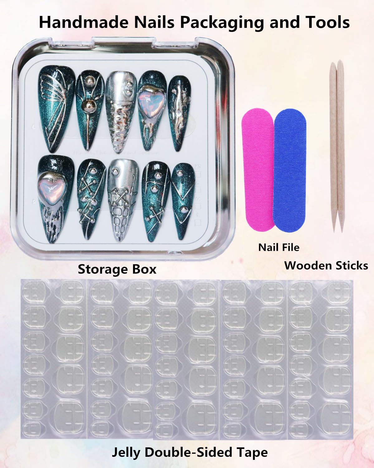CAMILCY nail set packaging includes files, sticks, tape, and a storage box