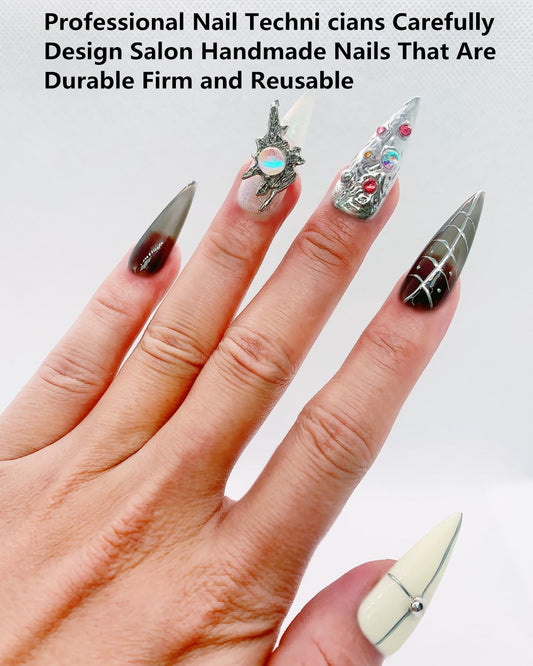 CAMILCY nails with black silver diamonds for a bold, elegant finish