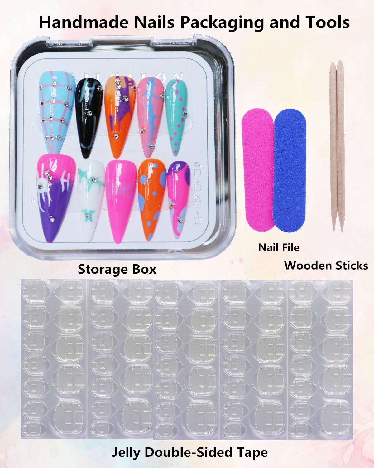 CAMILCY nails with colorful pink diamonds hand-painted design.