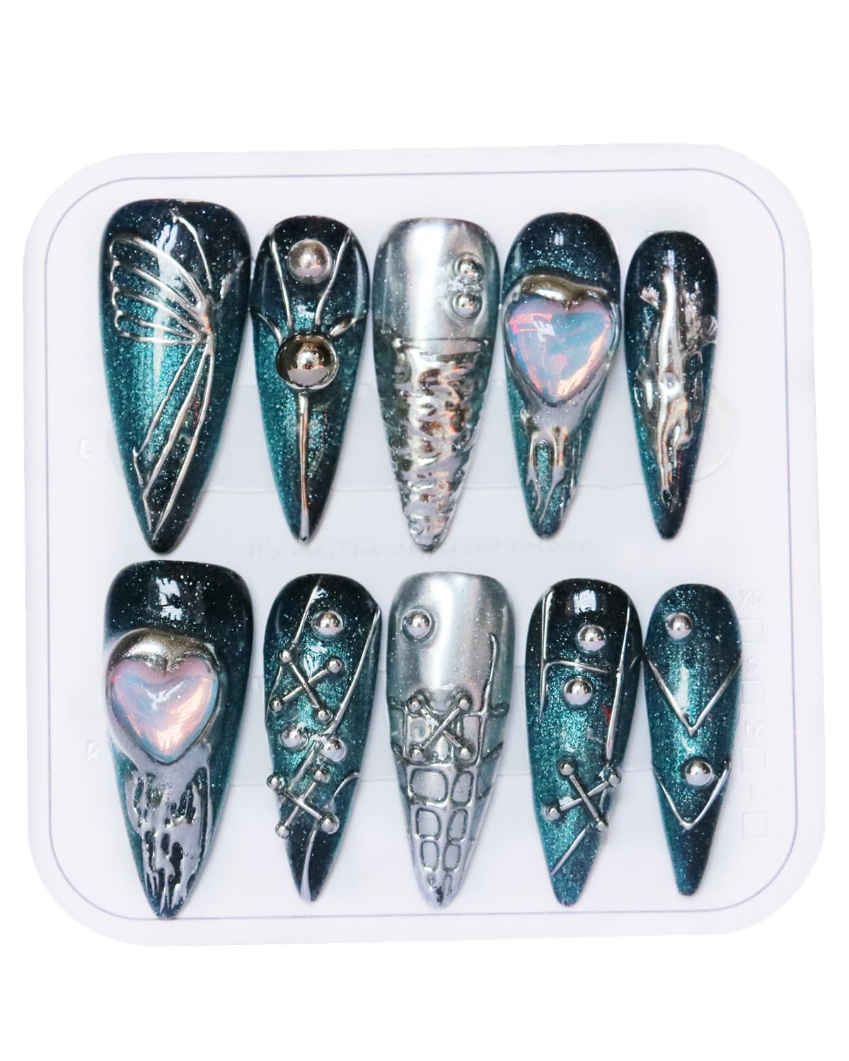 CAMILCY press on nails with blue and silver diamonds for a luxury statement