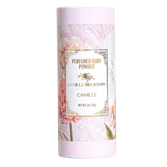 Camille Beckman talc-free powder packaging for easy daily refresh.