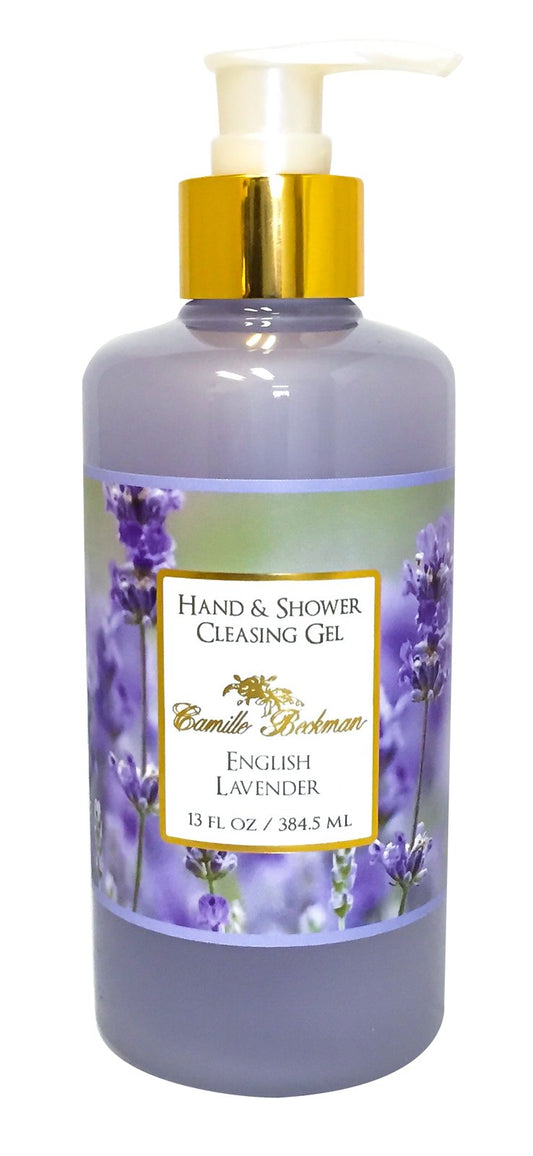 Camille Beckman English Lavender hand wash bottle for gentle hydration.