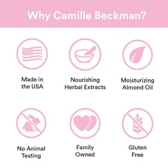Camille Beckman foot cream texture close-up showing rich, creamy formula for smooth skin.