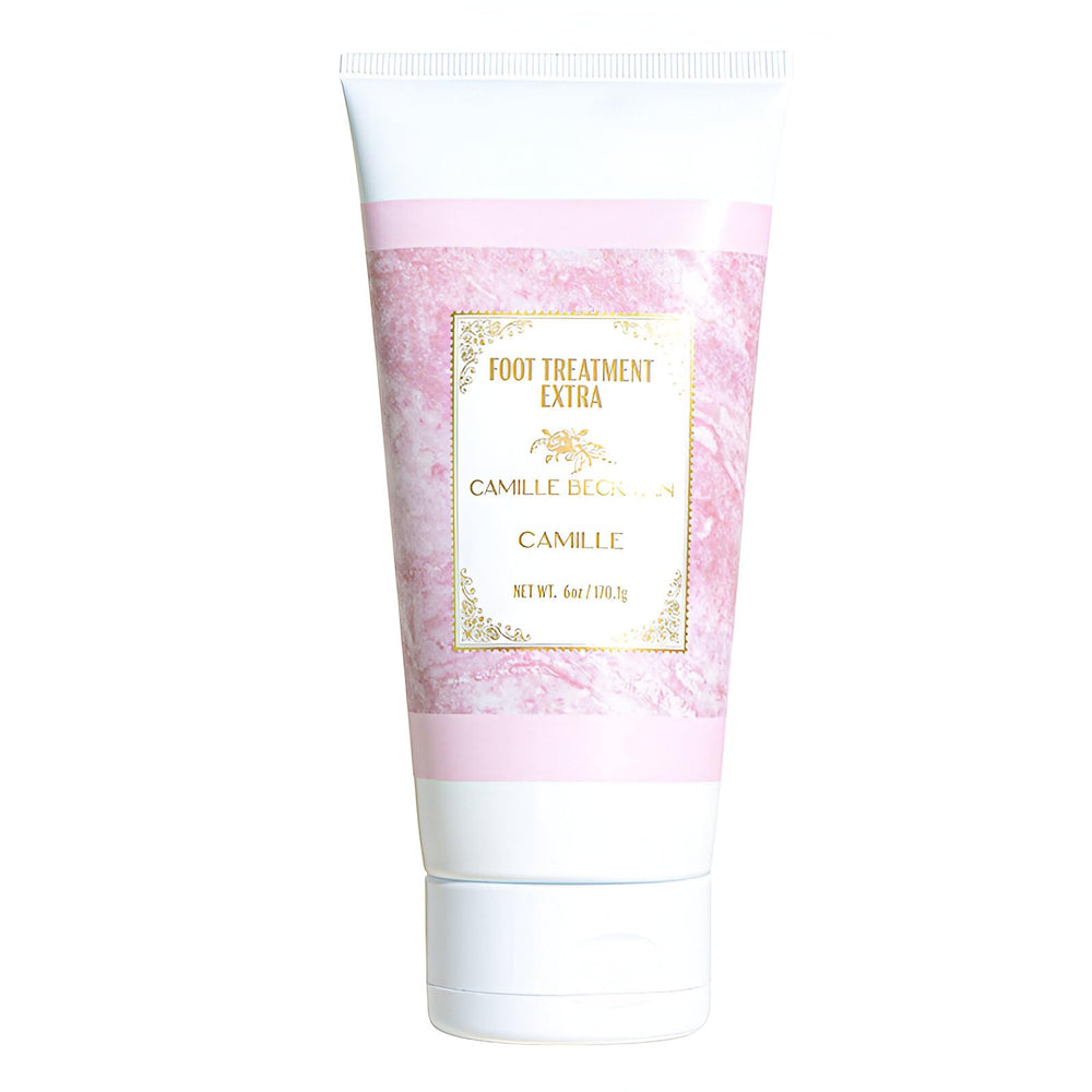 Camille Beckman foot treatment cream in a 6oz tub for soft, hydrated feet.