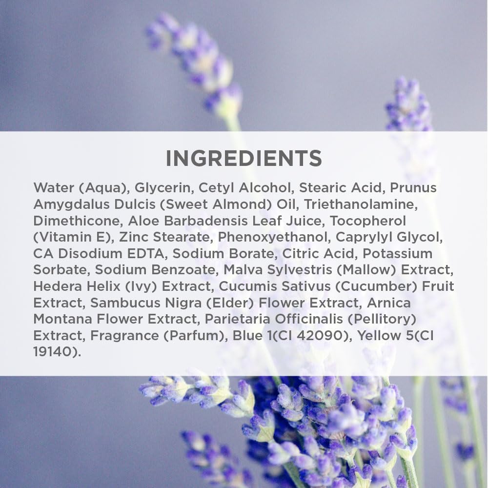 Botanical detail featuring lavender and plant extracts in Camille Beckman formula