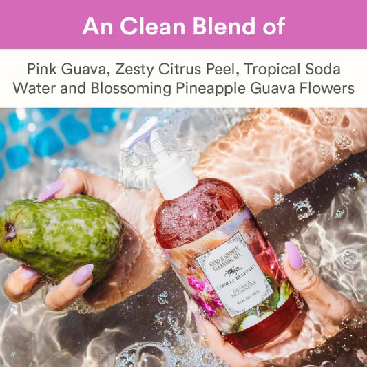Camille Beckman Guava Blossom bottle label highlighting tropical fragrance.