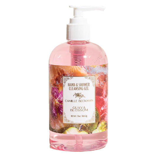 Camille Beckman Guava Blossom hand wash pump bottle for daily cleansing.