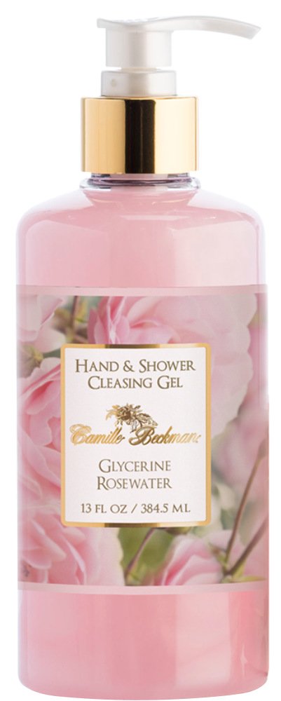 Camille Beckman hand and shower cleansing gel with glycerine rosewater for gentle cleansing and hydration.
