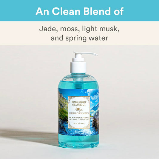 Close-up of hand lather showing moisturizing formula by Camille Beckman Mountain Spring.