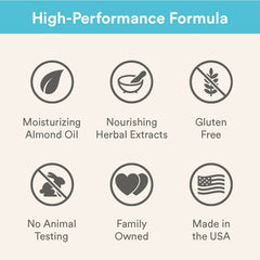 Packaging display featuring Camille Beckman Mountain Spring vegan and gluten-free values.