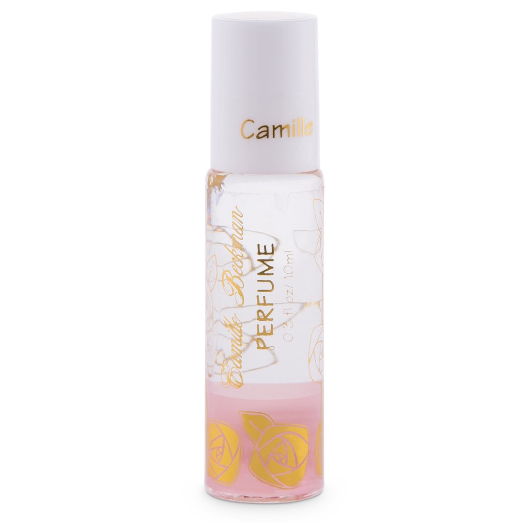 Camille Beckman perfume roll-on bottle for on-the-go fragrance enhancement.