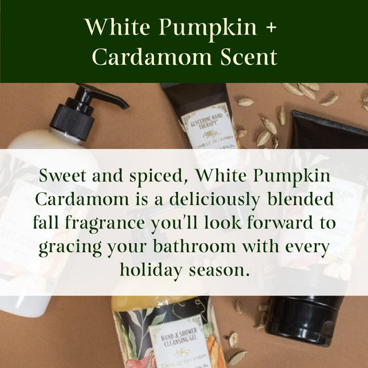 Camille Beckman gel pump close-up demonstrates easy dispense and rich lather.