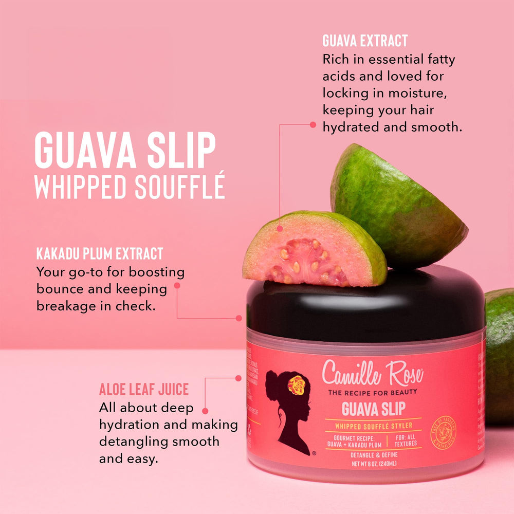 Camille Rose Guava whipped cream applying on hands demonstrates even root-to-tip coverage.