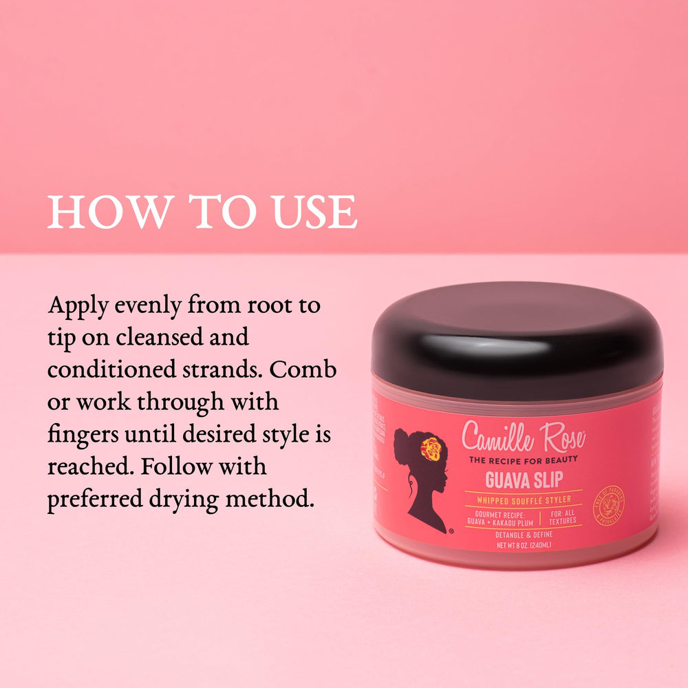 Camille Rose Guava whipped cream with Kakadu Plum image suggests long-lasting hydration.