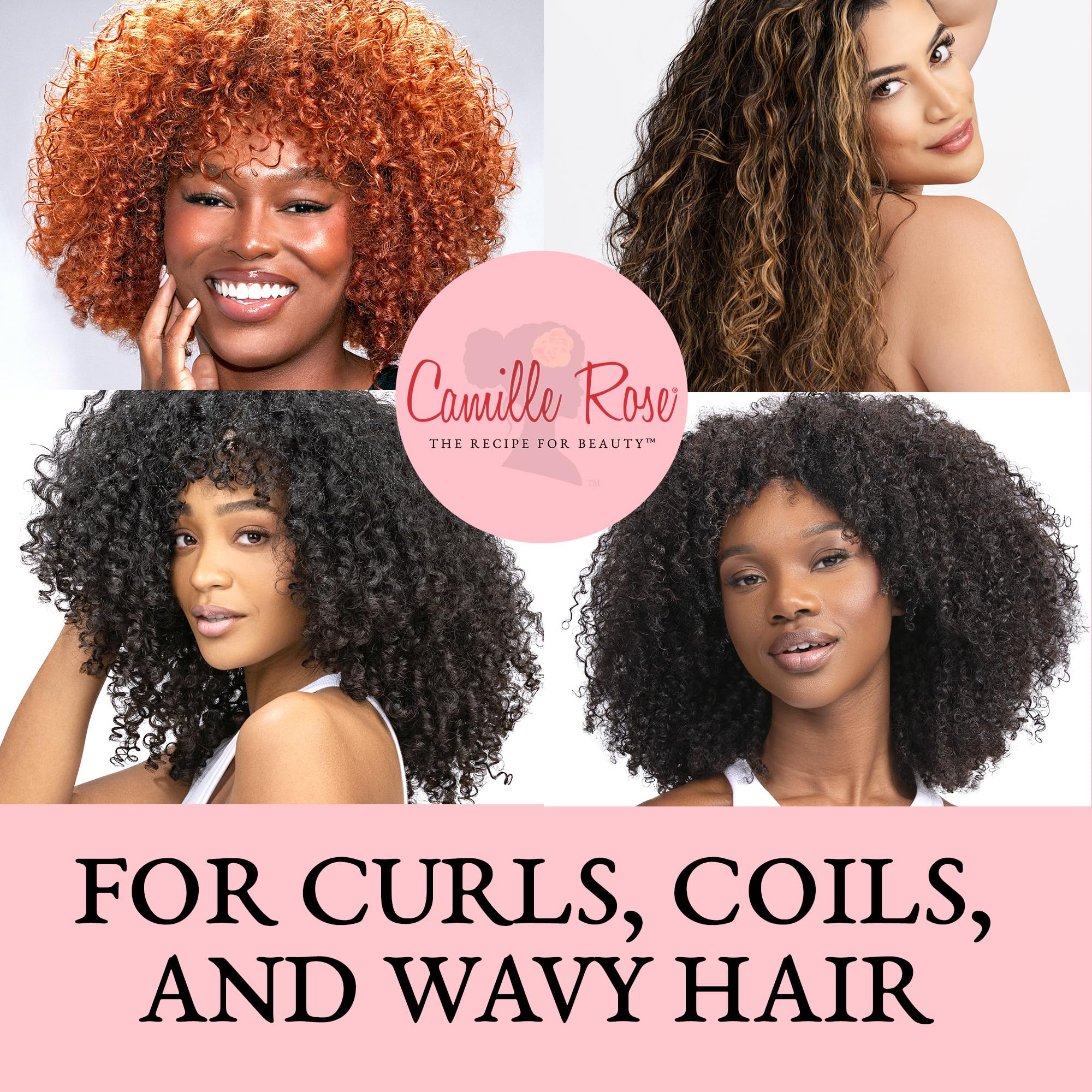 Camille Rose Guava whipped cream jar cap highlights curl definition and healthy shine.