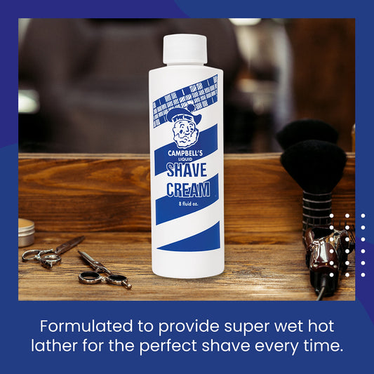 Rich, thick lather from Campbell's Liquid Shave Cream ideal for consistent shaves.