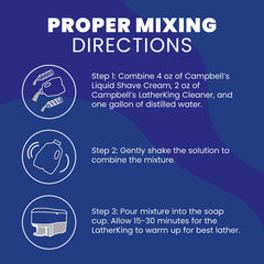 Step-by-step prep scene: Campbell's cream with LatherKing cleaner and water.
