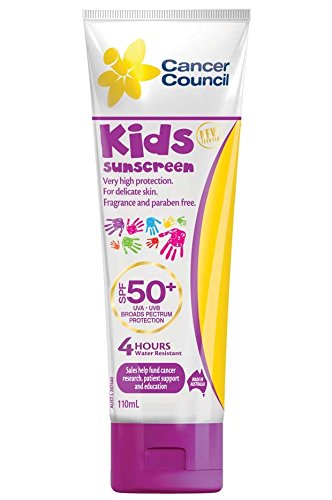 Cancer Council Australia Kids Sunscreen SPF50+ 110 ml bottle for daily outdoor protection.
