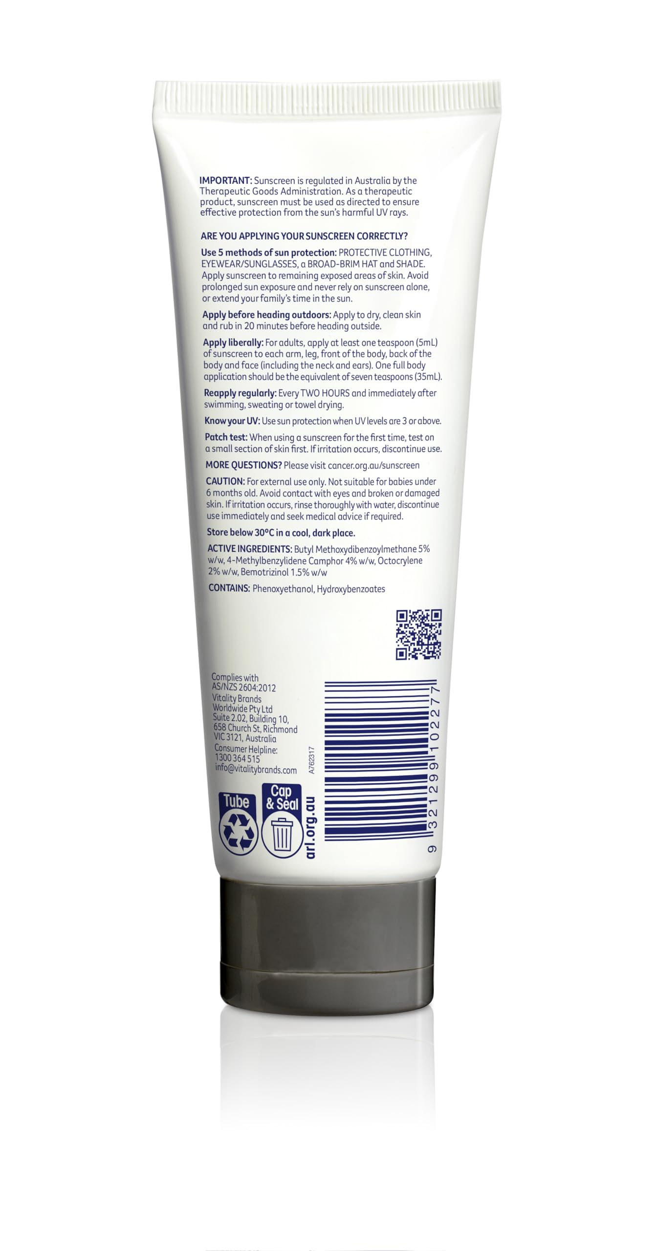 Cancer Council SPF 50+ Active smooth-application demonstrates non-greasy, matte finish ideal for sports.