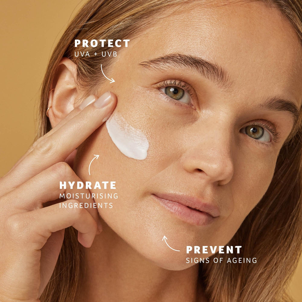 Applying Cancer Council SPF50+ Day Wear as a primer under makeup.