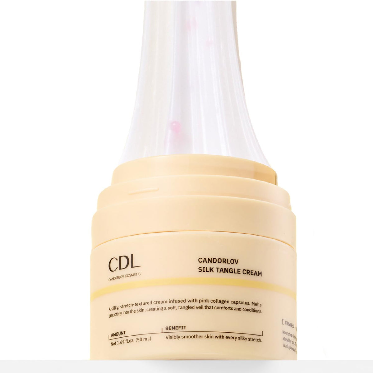 CandorLov CDL Silk Tangle bottle pour indicating quick absorption and luxe feel