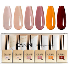 CANNI six-color set bottles show true shades for precise at-home gel manicures.