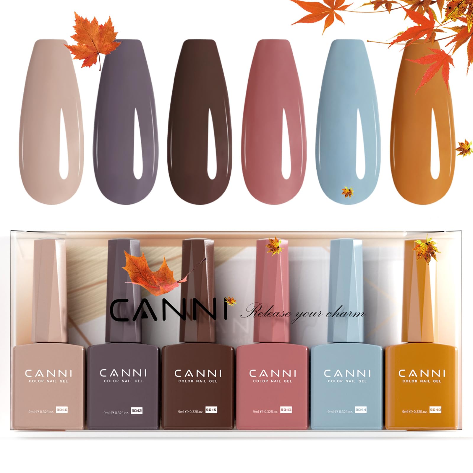 CANNI six-color brown gel polish set bottle display for easy color matching