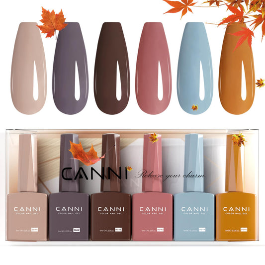 CANNI six-color brown gel polish set bottle display for easy color matching