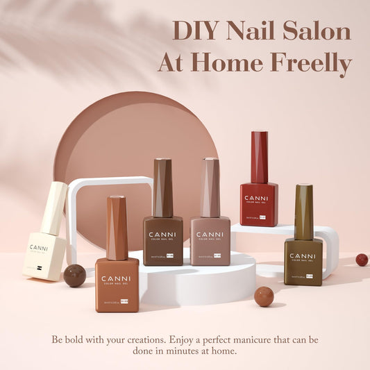 CANNI Brown Nude gel bottle chestnut swatch for smooth, long‑lasting color in one coat.