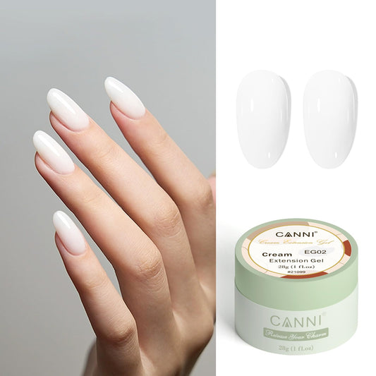 CANNI Builder Gel milky white texture swirl highlights self-leveling for seamless finish.