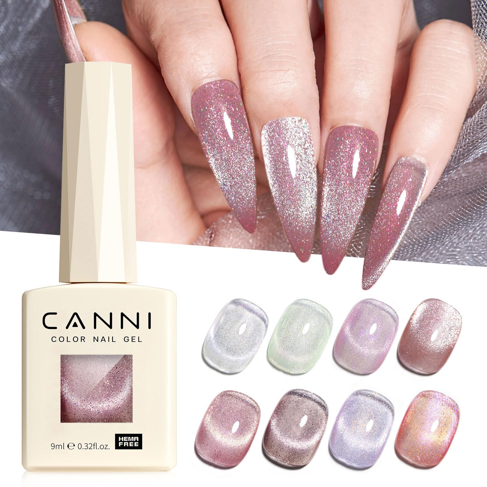 CANNI magnetic wand enables cat-eye effect for magnetic polish design.